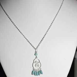 18 Inch Sterling Silver Handmade Filigree Necklace with Genuine Turquoise Tube S